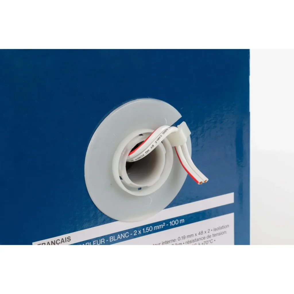 Lautsprecherkabel 2x1.50mm², 100 Meter, weiß, auf Rolle, reiner OFC-Kupferleiter, Audio-Verkabelung für Zuhause, Laden oder Studio, flexibles Lautsprecherkabel, saubere Verlegung, stabile Klangübertragung