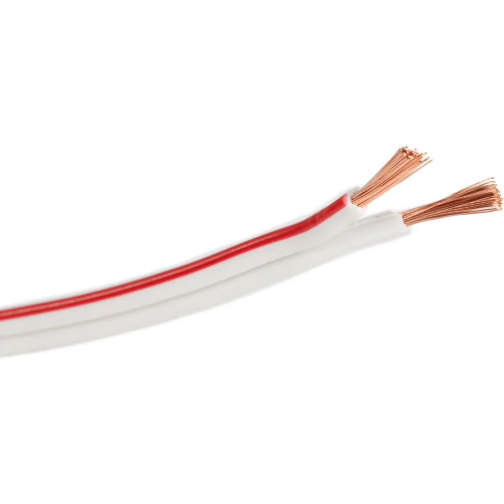 Lautsprecherkabel 2x1.50mm², 100 Meter, weiß, auf Rolle, reiner OFC-Kupferleiter, Audio-Verkabelung für Zuhause, Laden oder Studio, flexibles Lautsprecherkabel, saubere Verlegung, stabile Klangübertragung