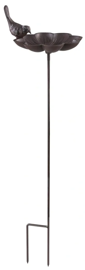 Vogeltränke mit Erdspieß, Gusseisen, Vogeldesign