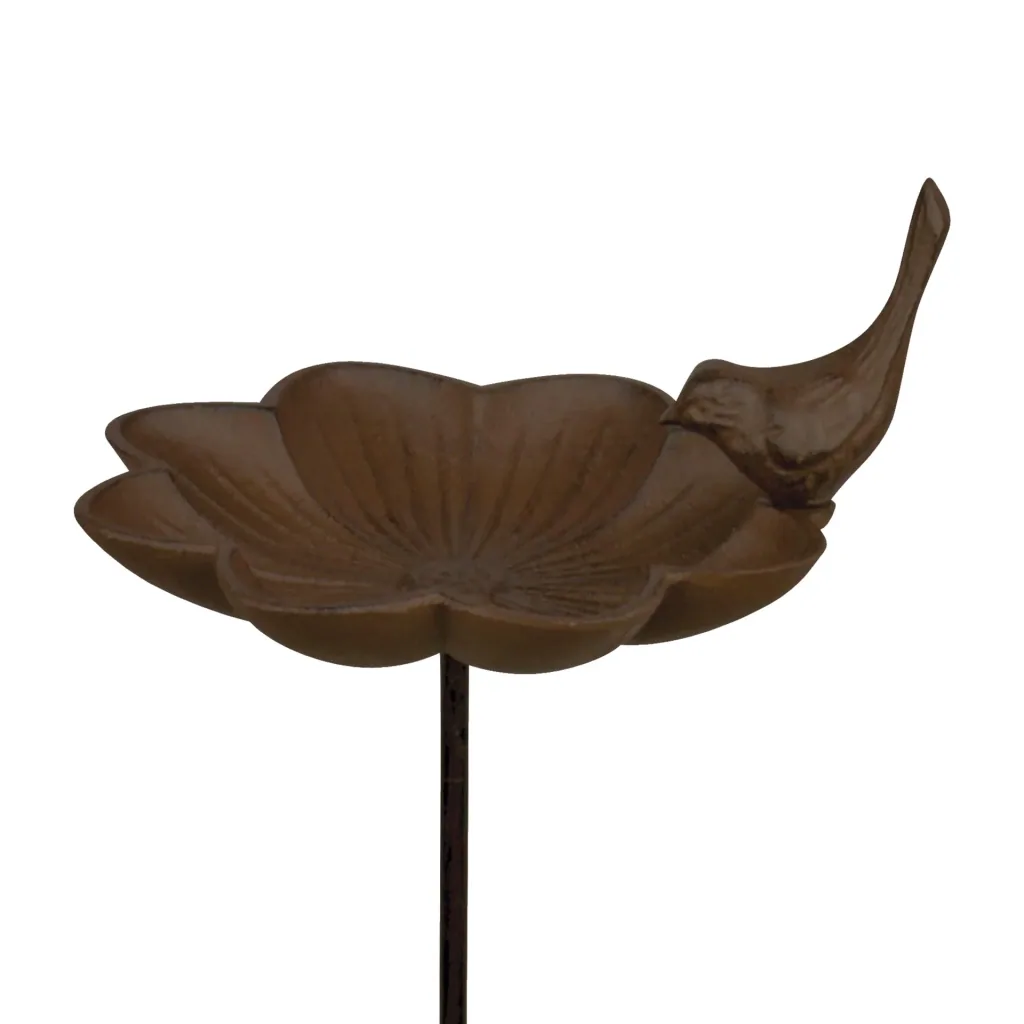 Vogeltränke mit Erdspieß, Gusseisen, Vogeldesign