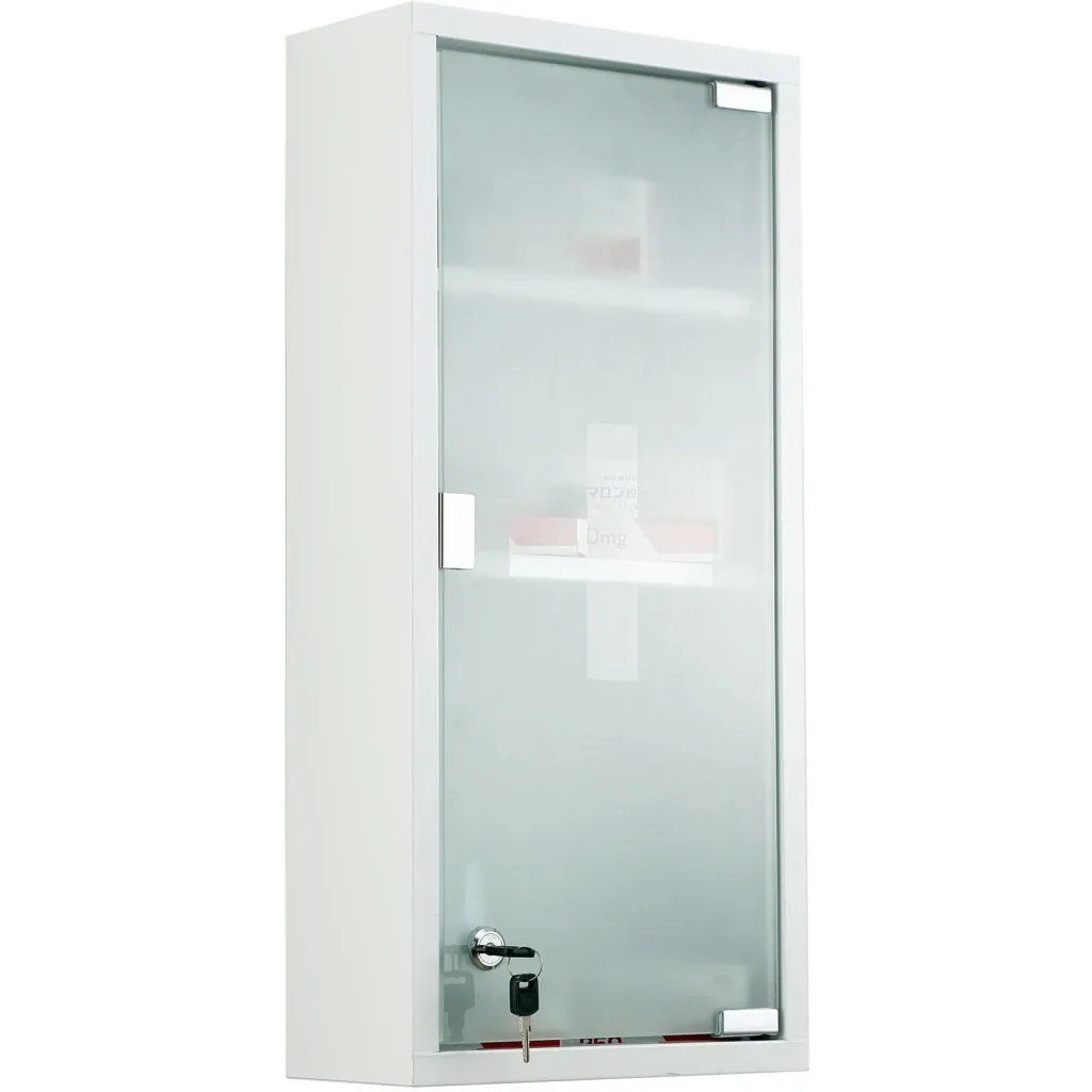 Medizinschrank Arzneischrank Erste-Hilfe-Schrank mit Schloss 3 Fächer Mattglas Metall Weiß 27 x 57 x 12 cm
