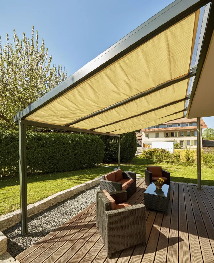 Beschattung mit Seilführung, 1155 x 2900 mm - Stoff Sandstone, beige
