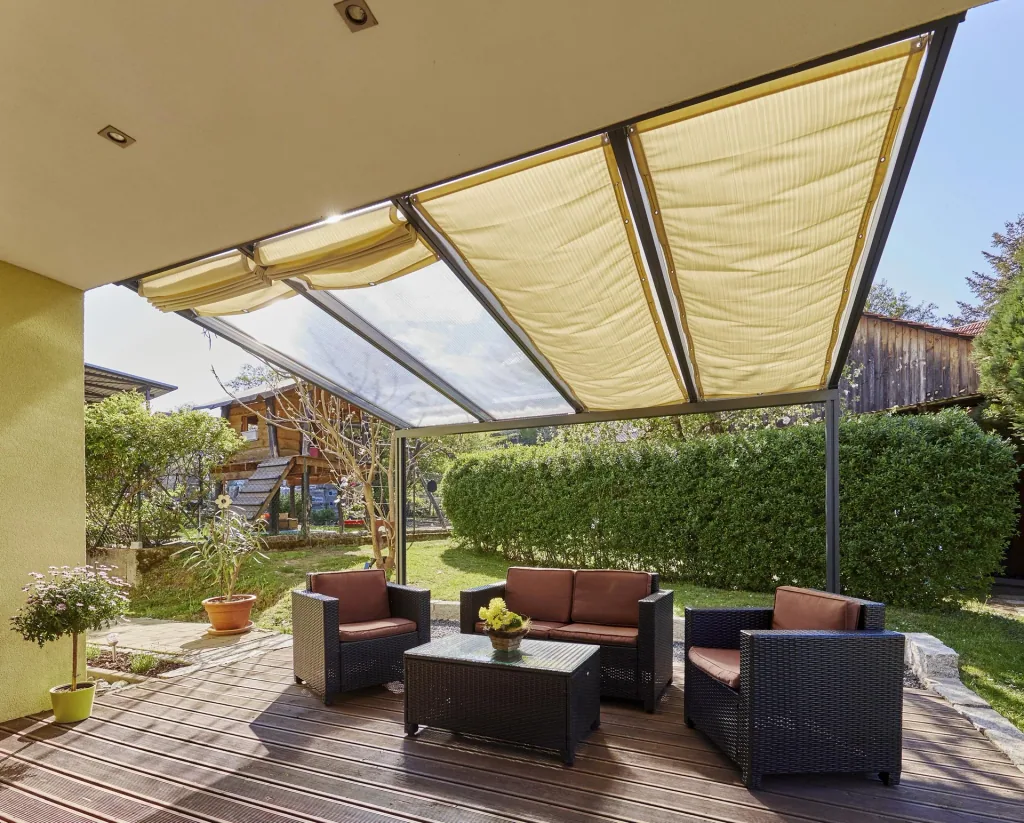 Beschattung mit Seilführung, 1155 x 2900 mm - Stoff Sandstone, beige