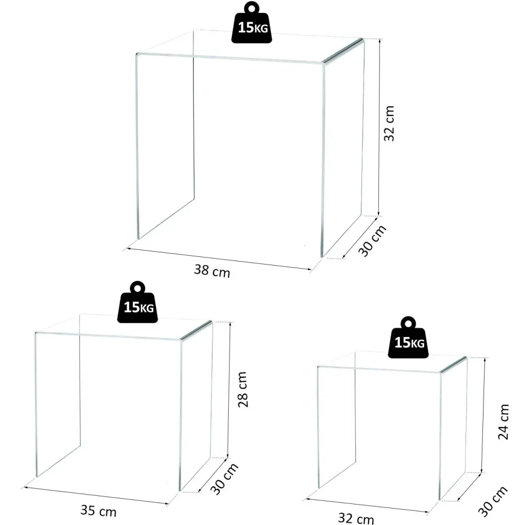 Beistelltisch 3er-Set Couchtisch Satztisch Sofatisch Glastisch klar