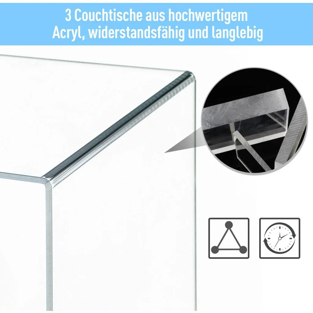Beistelltisch 3er-Set Couchtisch Satztisch Sofatisch Glastisch klar