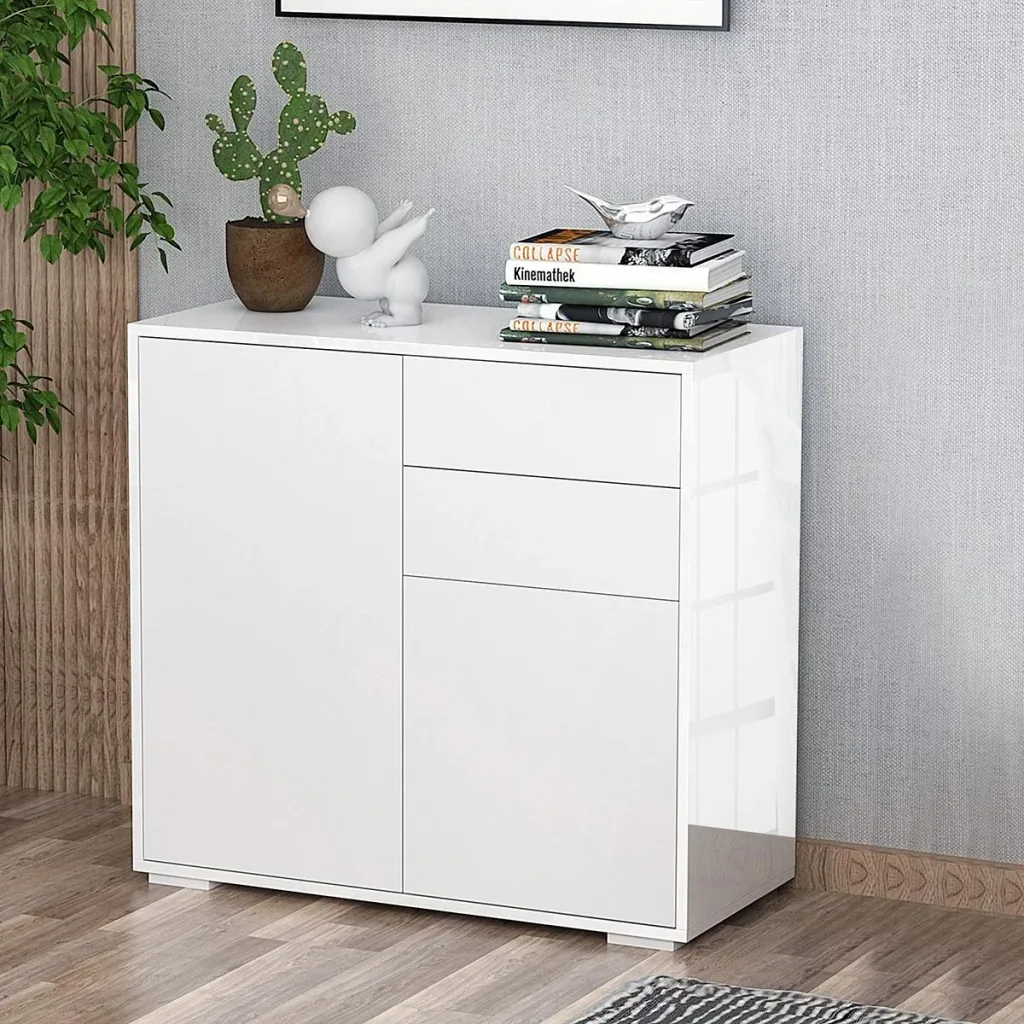 Standschrank Aufbewahrungsschrank Mehrzweckschrank Aktenschrank Kommode 2 Schublade 2 Türen E1 Spanplatte Weiß 79 x 36