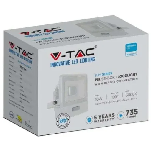 VT-118S LED-Flutlicht mit Sensor - 10 W - 735 Lm - 3000K - Weiß