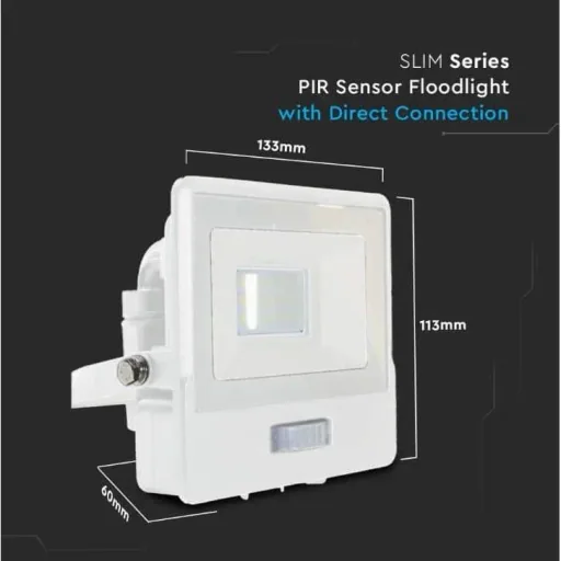 VT-118S LED-Flutlicht mit Sensor - 10 W - 735 Lm - 3000K - Weiß