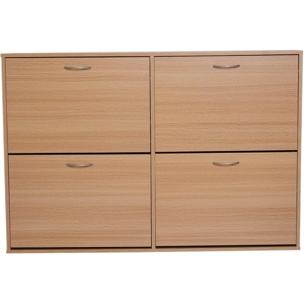 Schuhkipper Schuhschrank Schuhständer Schuhregal mit 4 Klappen 16 24 Paar Spannplatte Natur 120 x 24 x 81 cm