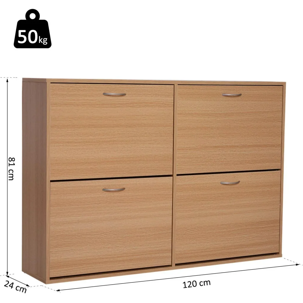 Schuhkipper Schuhschrank Schuhständer Schuhregal mit 4 Klappen 16 24 Paar Spannplatte Natur 120 x 24 x 81 cm