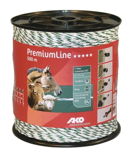 Weidezaunlitze Premium Line, 500 m, weiß/grün