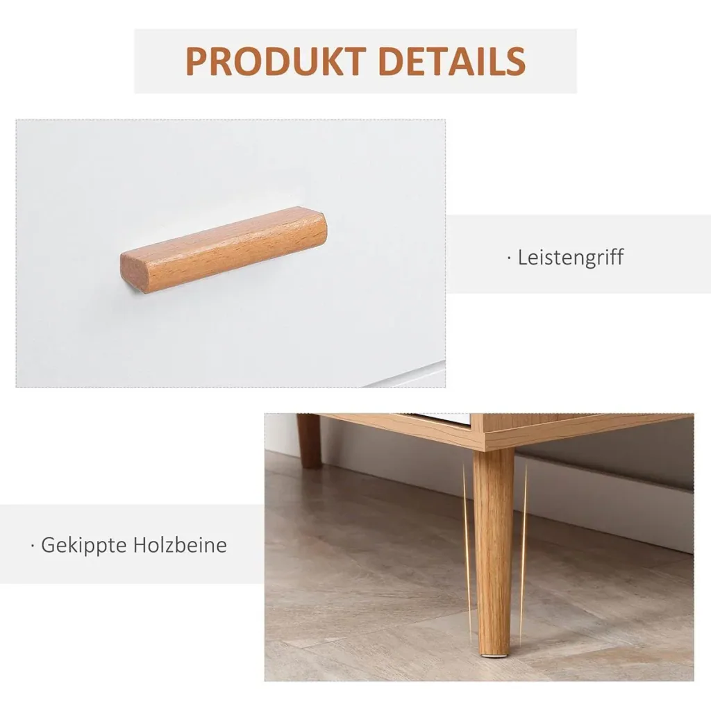 Kommode mit 3 Schubladen Sideboard Schubladenkommode Schrank Mehrzweckschrank Wohnzimmer Esszimmer Skandi-Design Weiß+Na