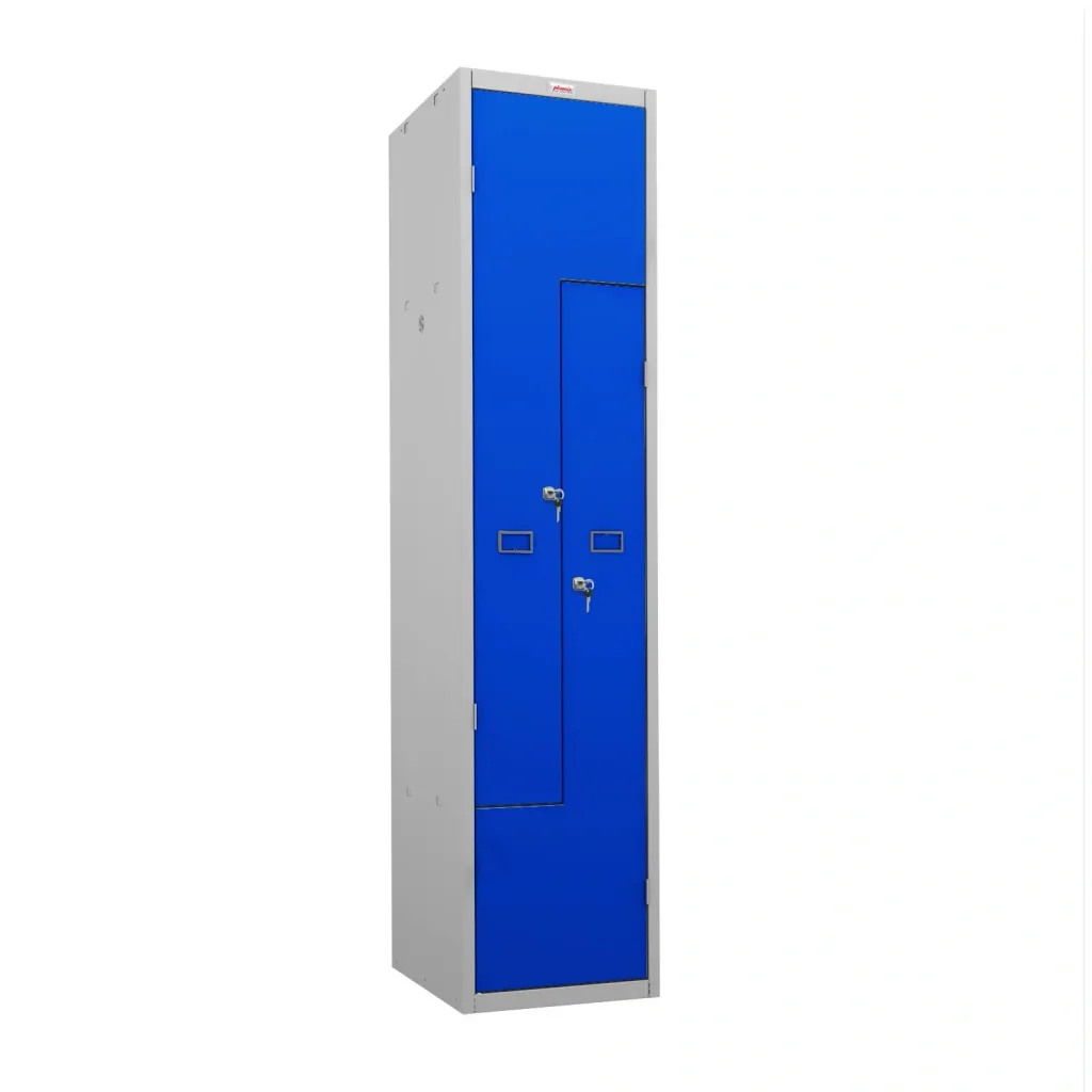Schließfach-Spind Z PLZ-Serie - 2 Türen mit Schlüsselschlössern, grau-blau