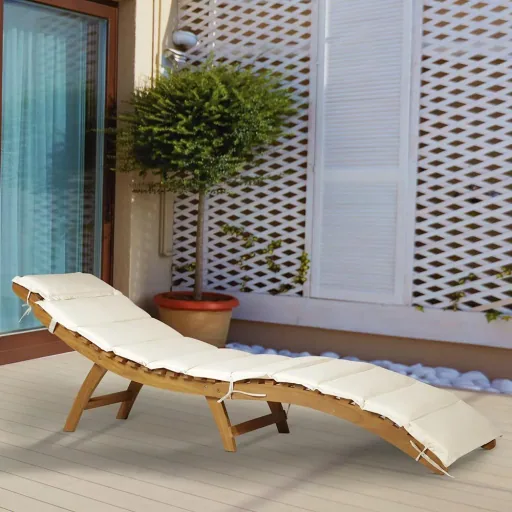 Sonnenliege Relaxliege Gartenliege Gartenmöbel faltbar Akazienholz mit Kissen Teak + Weiß 53 x 191 x 60,5 cm