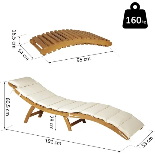 Sonnenliege Relaxliege Gartenliege Gartenmöbel faltbar Akazienholz mit Kissen Teak + Weiß 53 x 191 x 60,5 cm