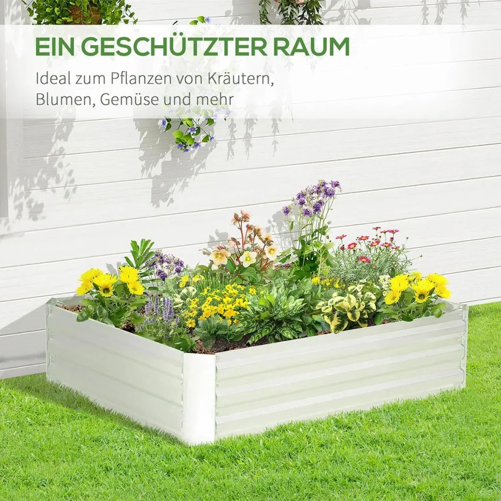 Hochbeet aus verzinktem Stahl Gartenbeet Pflanzkasten für Garten Blumenkasten Blumenkübel Silber 120 x 90 x 30 cm