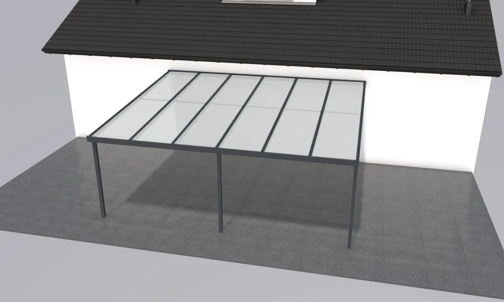 Terrassendach Premium, anthrazit, 6110 x 5060 mm - Polycarbonat Stegplatten 16 mm, opal