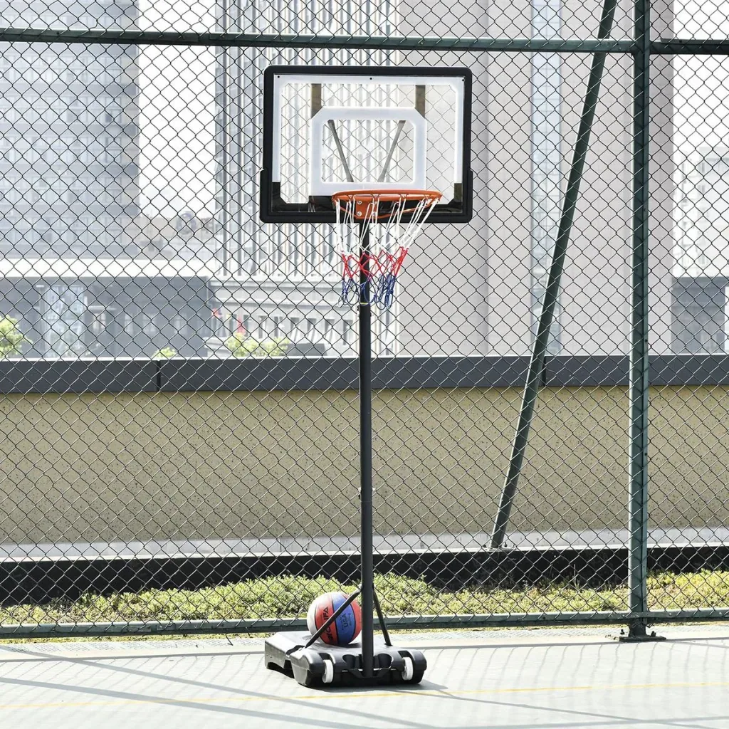Basketballständer höhenverstellbar Basketballanlage für Kinder Basketballkorb mit Räder draußen Stahl PVC HDPE Schwarz 8