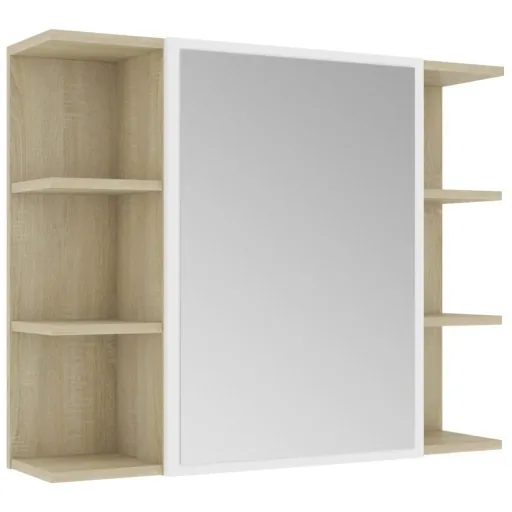 Badspiegelschrank 80x20,5x64 cm Spanplatte weiß Sonoma-Eiche