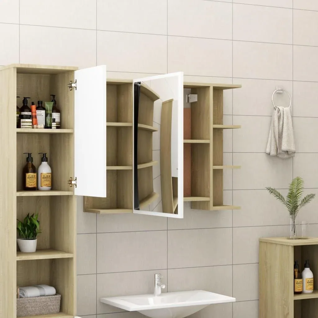 Badspiegelschrank 80x20,5x64 cm Spanplatte weiß Sonoma-Eiche