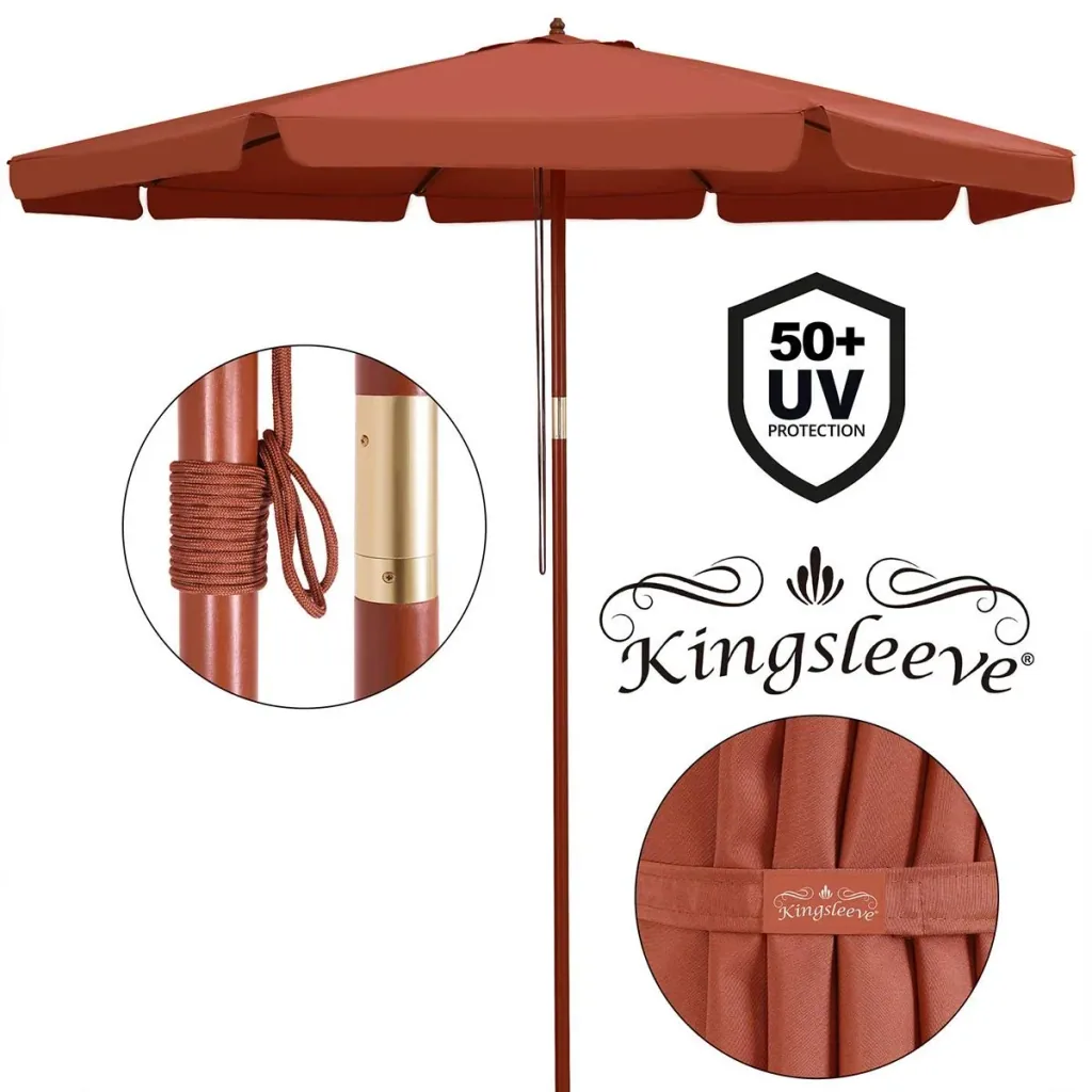 Sonnenschirm Terracotta Holz 330cm UV-Schutz 50+