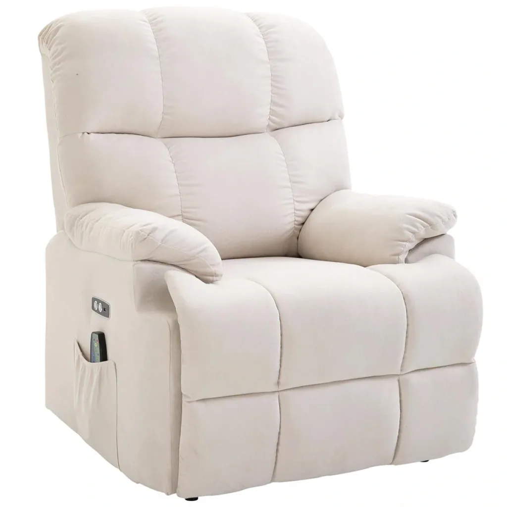 Massagesessel Aufstehhilfe elektrischer Relaxsessel mit Wärmefunktion verstellbarer Winkel USB Fernbedienung Kurzplüsch