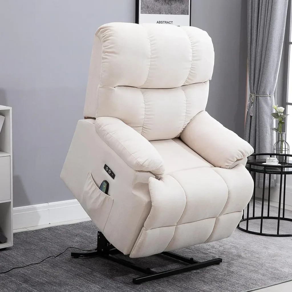 Massagesessel Aufstehhilfe elektrischer Relaxsessel mit Wärmefunktion verstellbarer Winkel USB Fernbedienung Kurzplüsch
