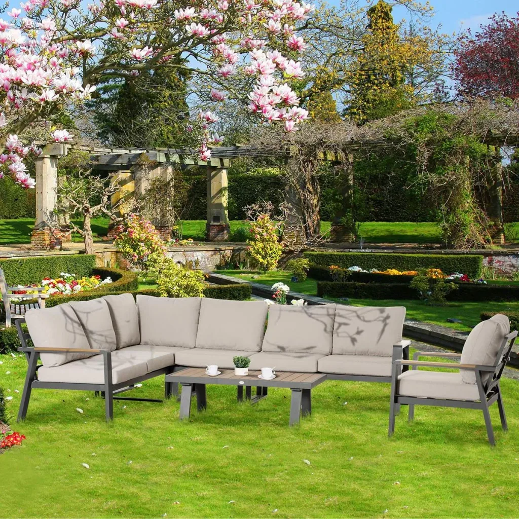 Loungeset - L-Sitzer 6 Personen - Creme/Weiß