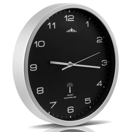 Wanduhr Radio Ø 31cm - schwarz/silber