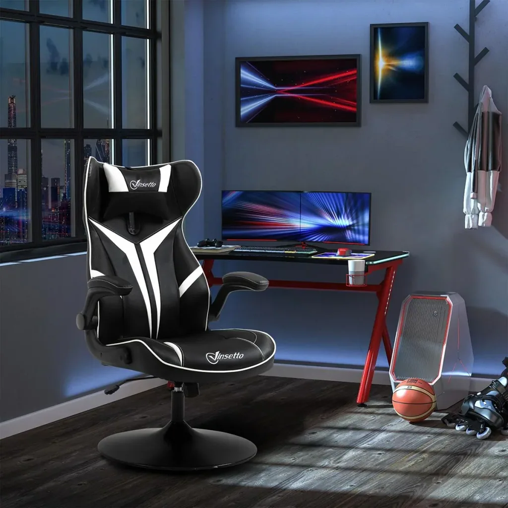 Gaming Stuhl ergonomischer Computerstuhl mit Wippfunktion Drehstuhl höhenverstellbar Stahl Schwarz+Weiß 67 x 75 x 106-11
