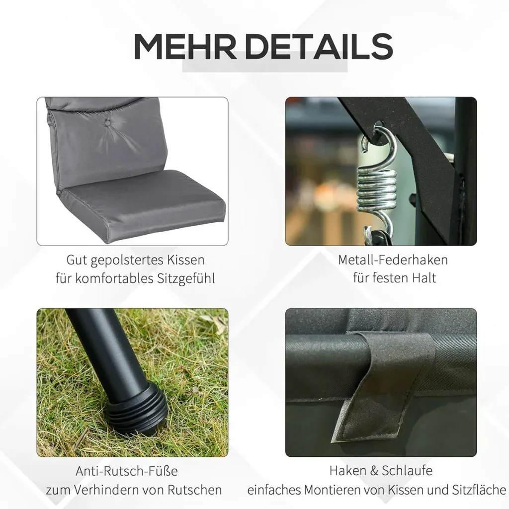 Hollywoodschaukel 3-Sitzer Gartenschaukel Schaukelbank mit verstellbarem Sonnendach Teetisch Stahl Polyester Grau+Schwar