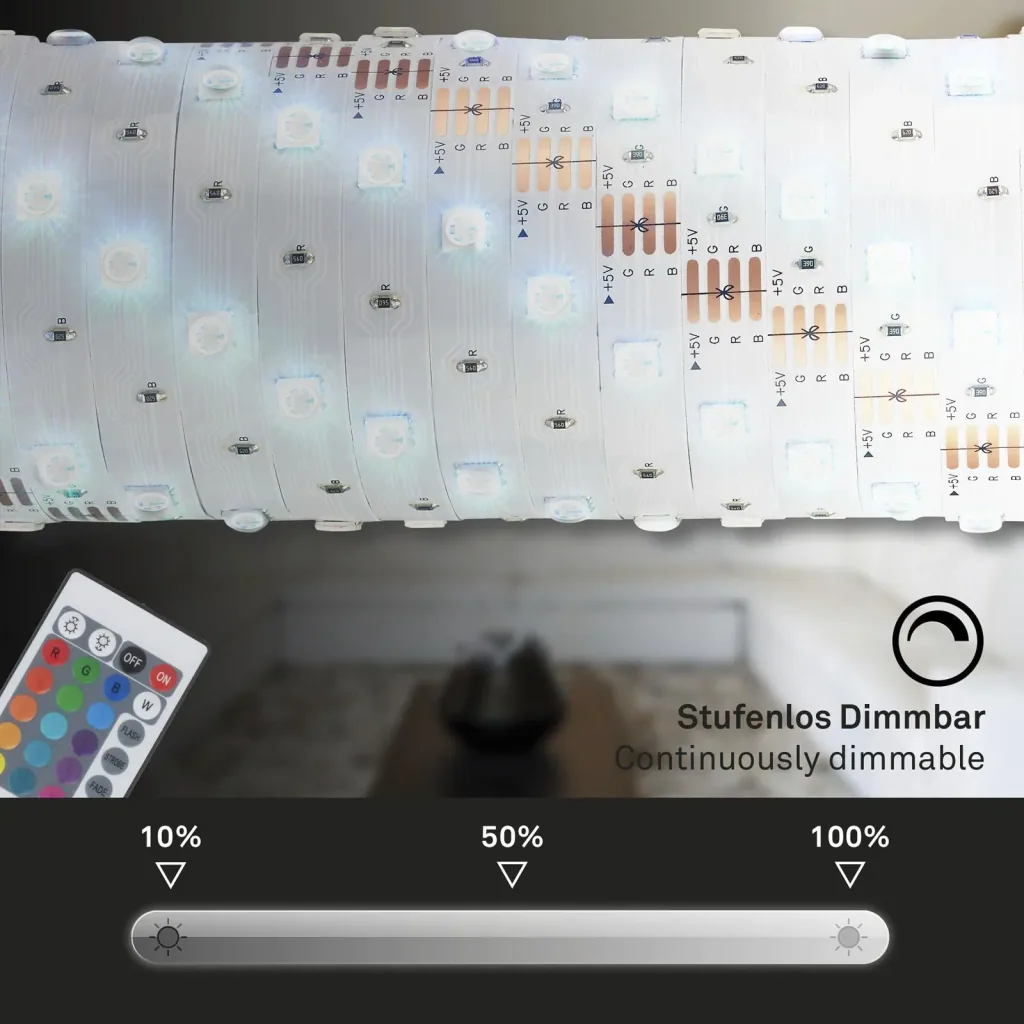 USB RGB-LED Flexband, 5 m, 150 RGB-LEDs, inkl.Fernbedienung, Farbwechsel, selbstklebend