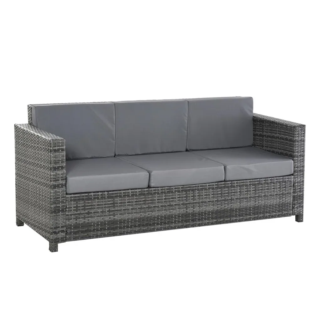 Poly-Rattan Sofa mit Kissen 3-Sitzer Garten Loungesofa Metall Polyester Grau 185 x 70 x 80 cm