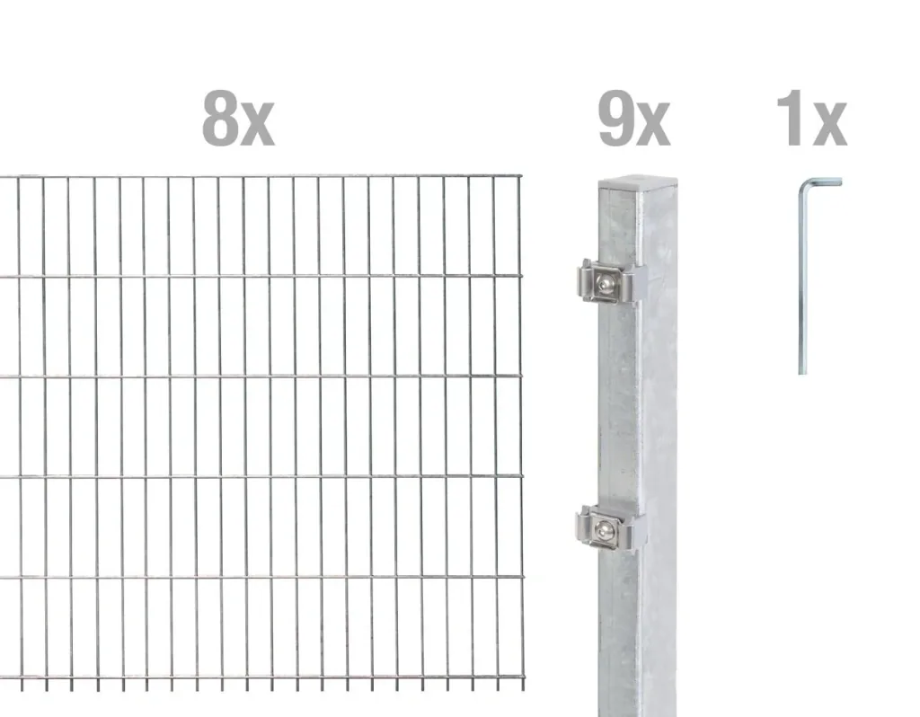 Doppelstabmattenzaun Komplettset, feuerverzinkt, Höhe 140 cm, Länge 16 m