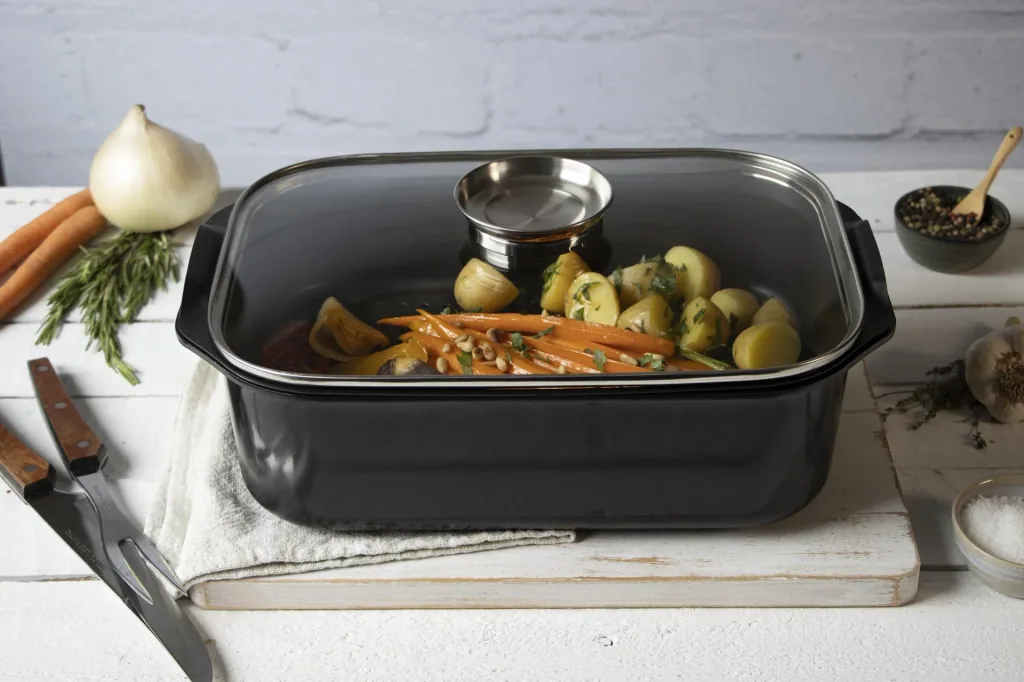 DuoVital Keramikbräter mit Dünst- und Gareinsatz 7 Liter - 2in1 mit Aromadeckel