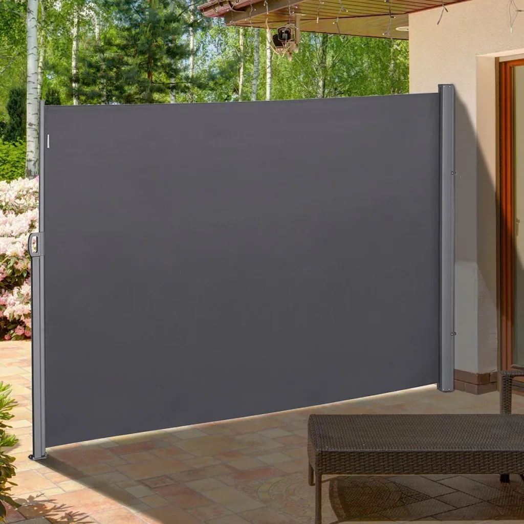 Seitenmarkise, Sicht- und Sonnenschutz, Seitenrollo, Polyester, Grau, 3 x 2 m