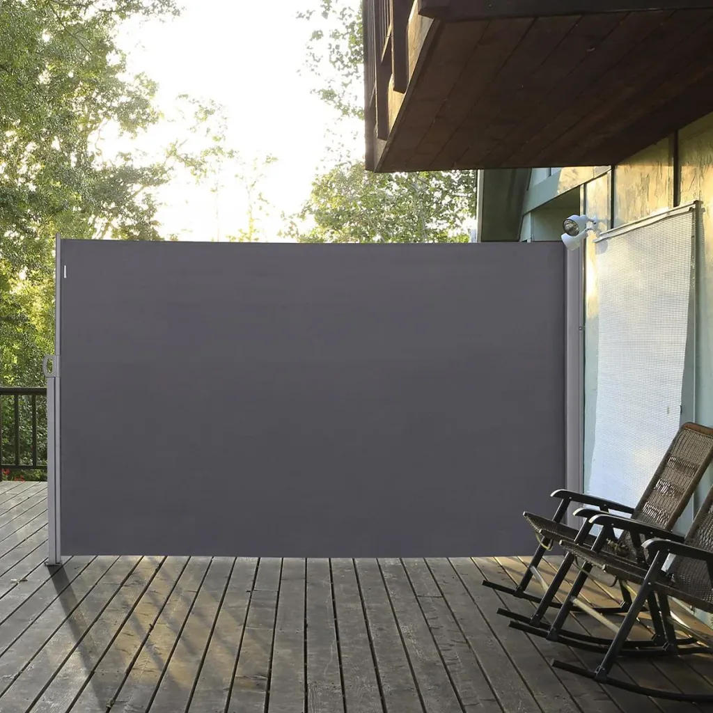 Seitenmarkise, Sicht- und Sonnenschutz, Seitenrollo, Polyester, Grau, 3 x 2 m