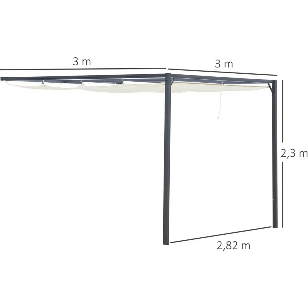 Pergola Pavillon 3 x 3 m mit Stoffdach wetterfest Wandmontage Metall Polyester Creme Weiß