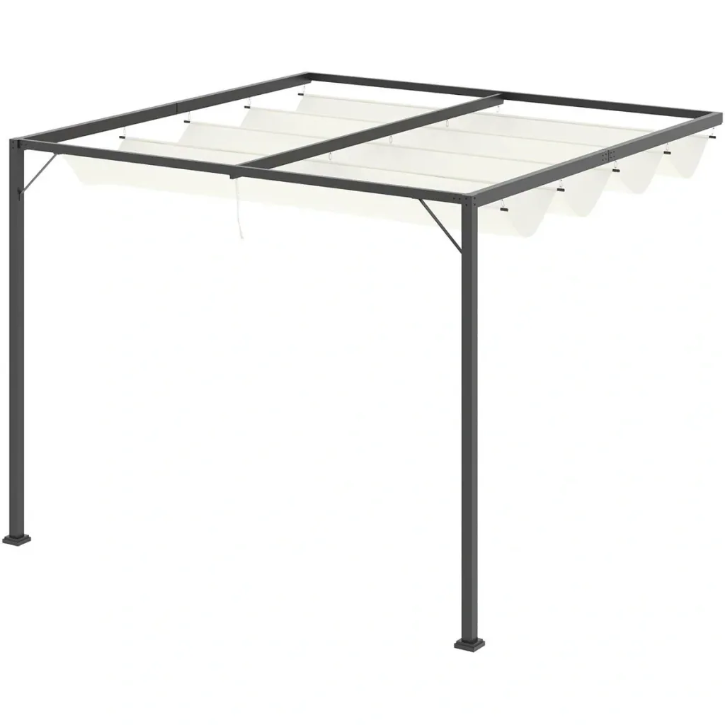 Pergola Pavillon 3 x 3 m mit Stoffdach wetterfest Wandmontage Metall Polyester Creme Weiß