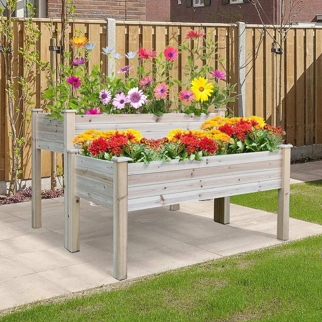Hochbeet 2 Stufen Frühbeet Kräuterbeet Pflanzkasten mit Abflusslöchern Massivholz Natur 115 x 114 x 76 cm