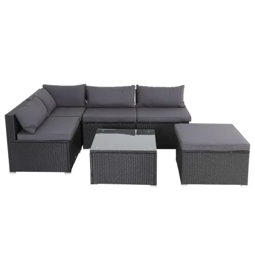 Polyrotan Lounge-Set 16-Sitzer - Schwarz-Anthrazit