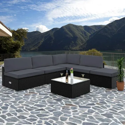 Polyrotan Lounge-Set 16-Sitzer - Schwarz-Anthrazit