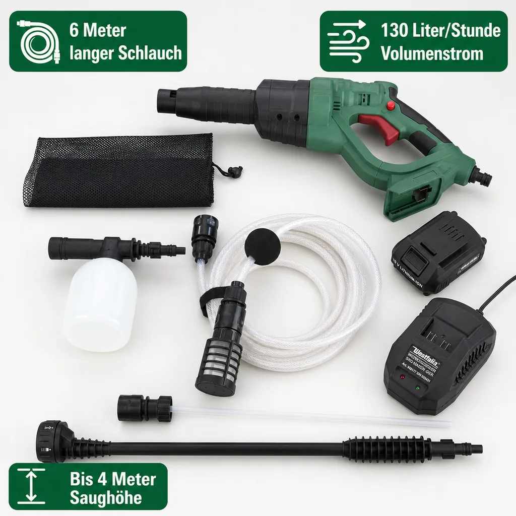 Hochdruckreiniger "Jet Nexx 2", 18 V Li-Ion, inklusive 18 Volt Li - Ion Akku 1,5 Ah und Ladegerät 2,4 A