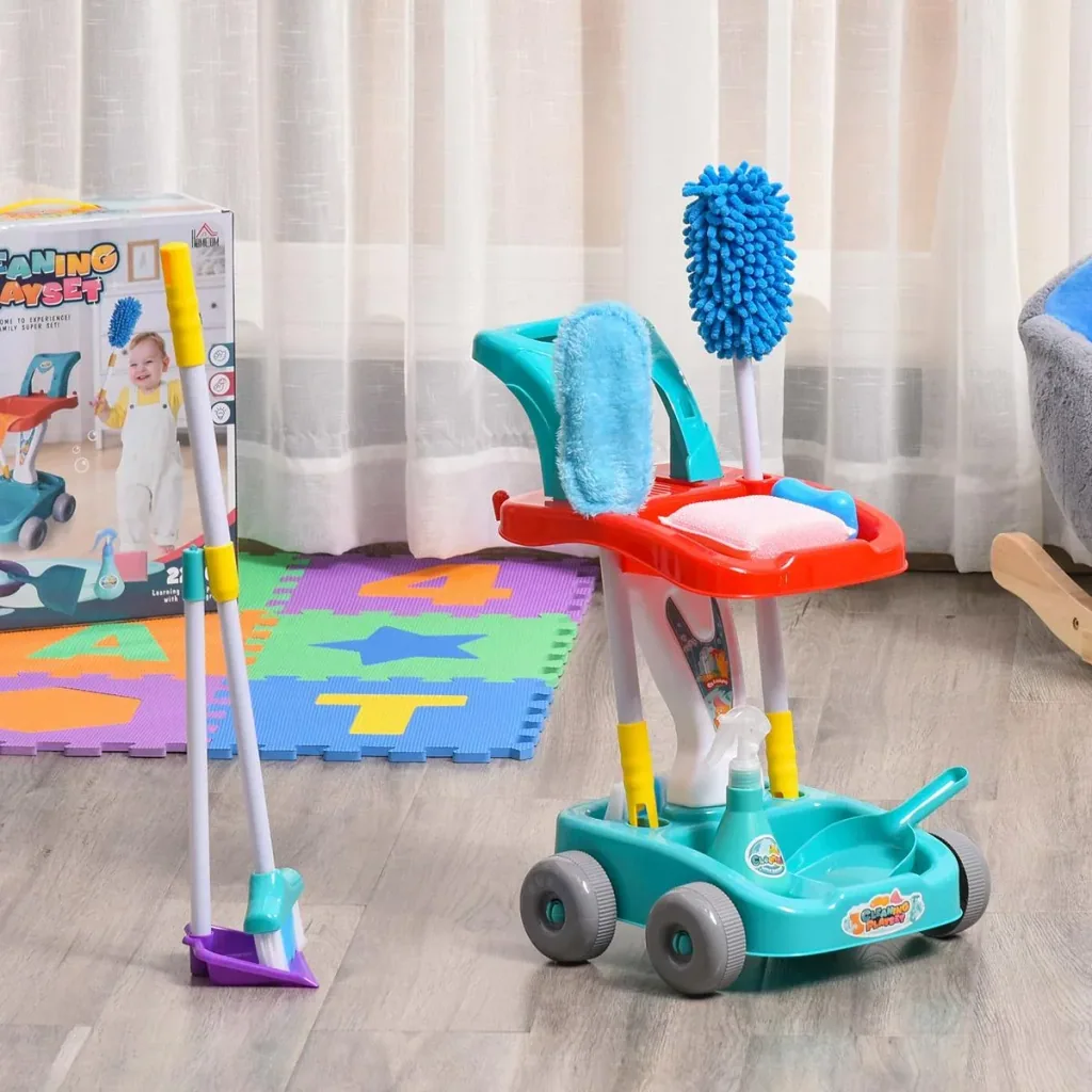 Reinigungswagen Besenwagen Putzwagen mit Zubehör 22 Stück Haushaltsspielzeug für Kinder von 3 bis 6 Jahren ABS PP-Kunsts