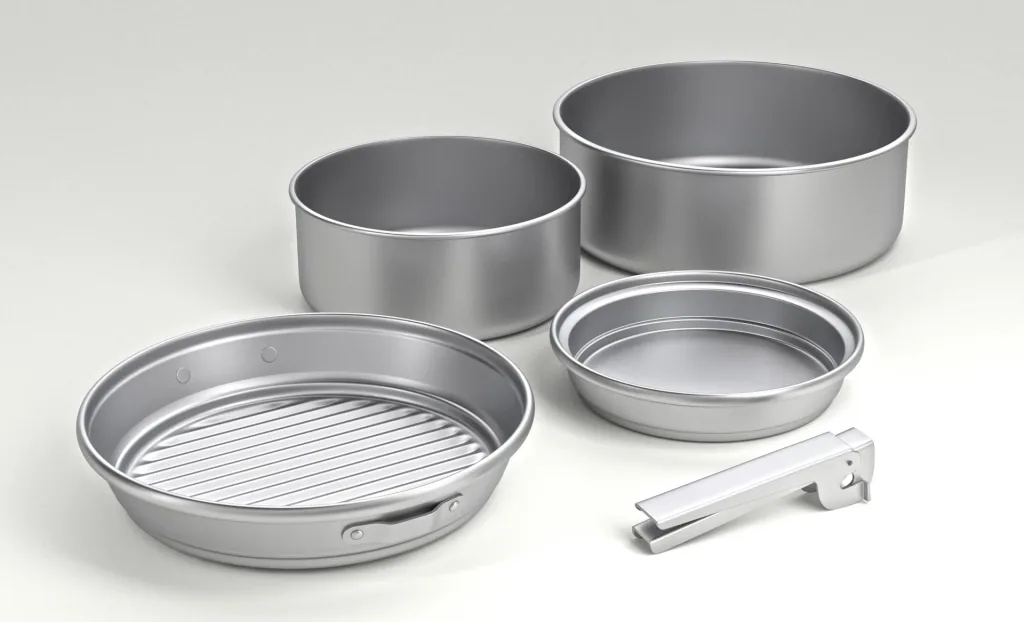Trekking-Geschirrset aus eloxiertem Aluminium 5-teilig