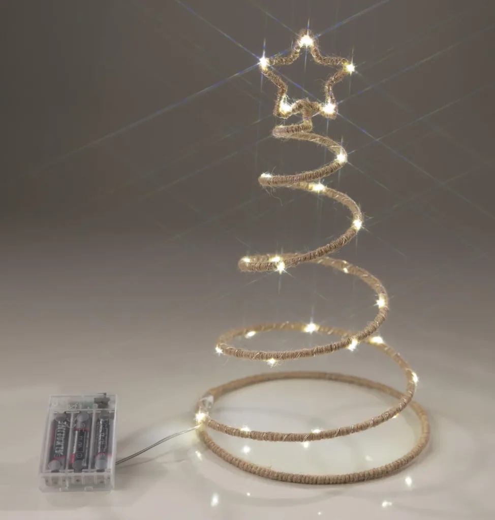 LED Spiral-Tannenbaum aus Hanfseil