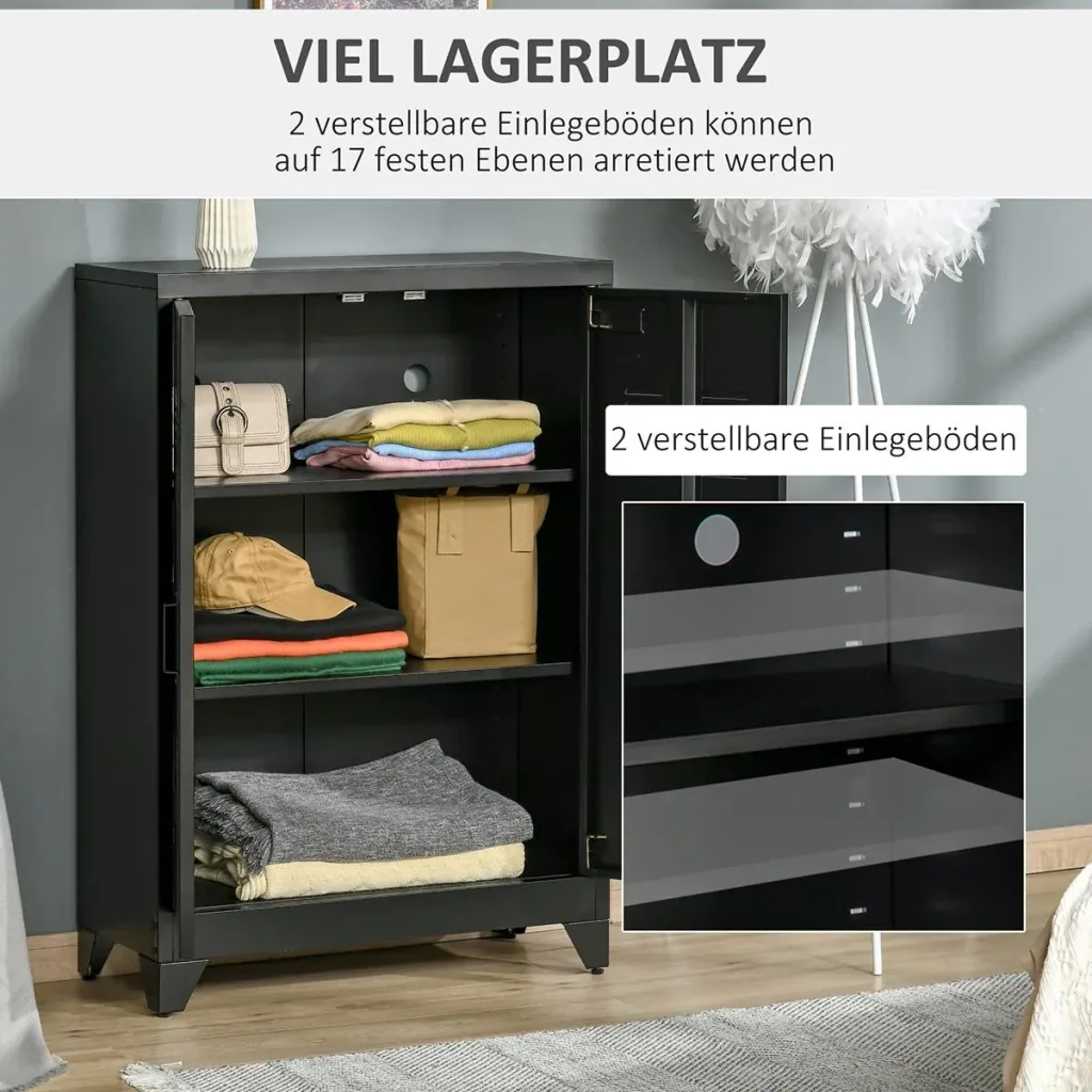 Sideboard Aktenschrank mit Lamellentüren Kleiderschrank Lagerschrank industriell Metall Schrank mit 2 verstellbaren Einl