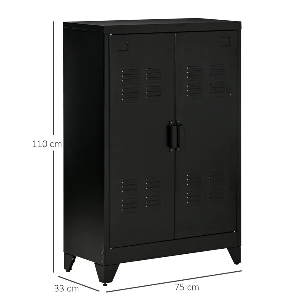 Sideboard Aktenschrank mit Lamellentüren Kleiderschrank Lagerschrank industriell Metall Schrank mit 2 verstellbaren Einl