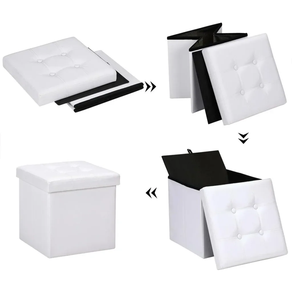 Klappbarer Hocker mit Ablage weiß 38x38x38 cm