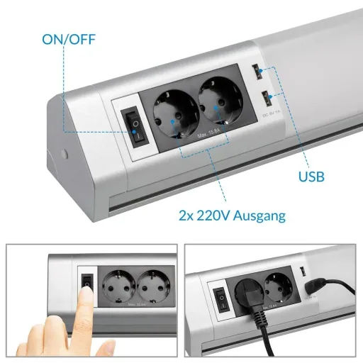 Unterflurbeleuchtung mit Haken + Steckdosen
